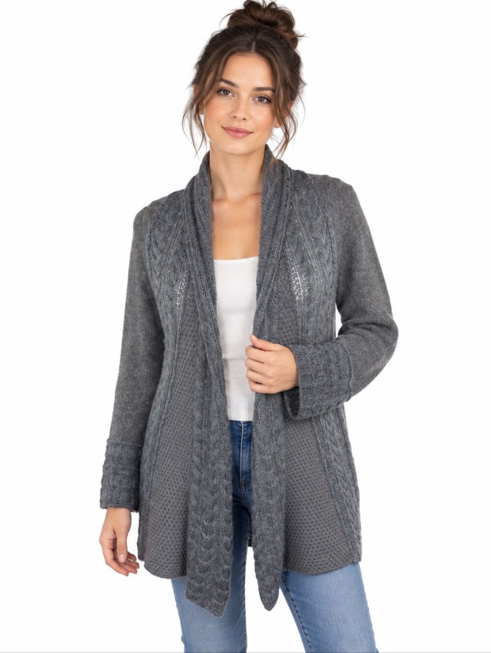 Anthropologie Knitted & Knotted Cardigan XS Gray Wool Mohair Cable Knit